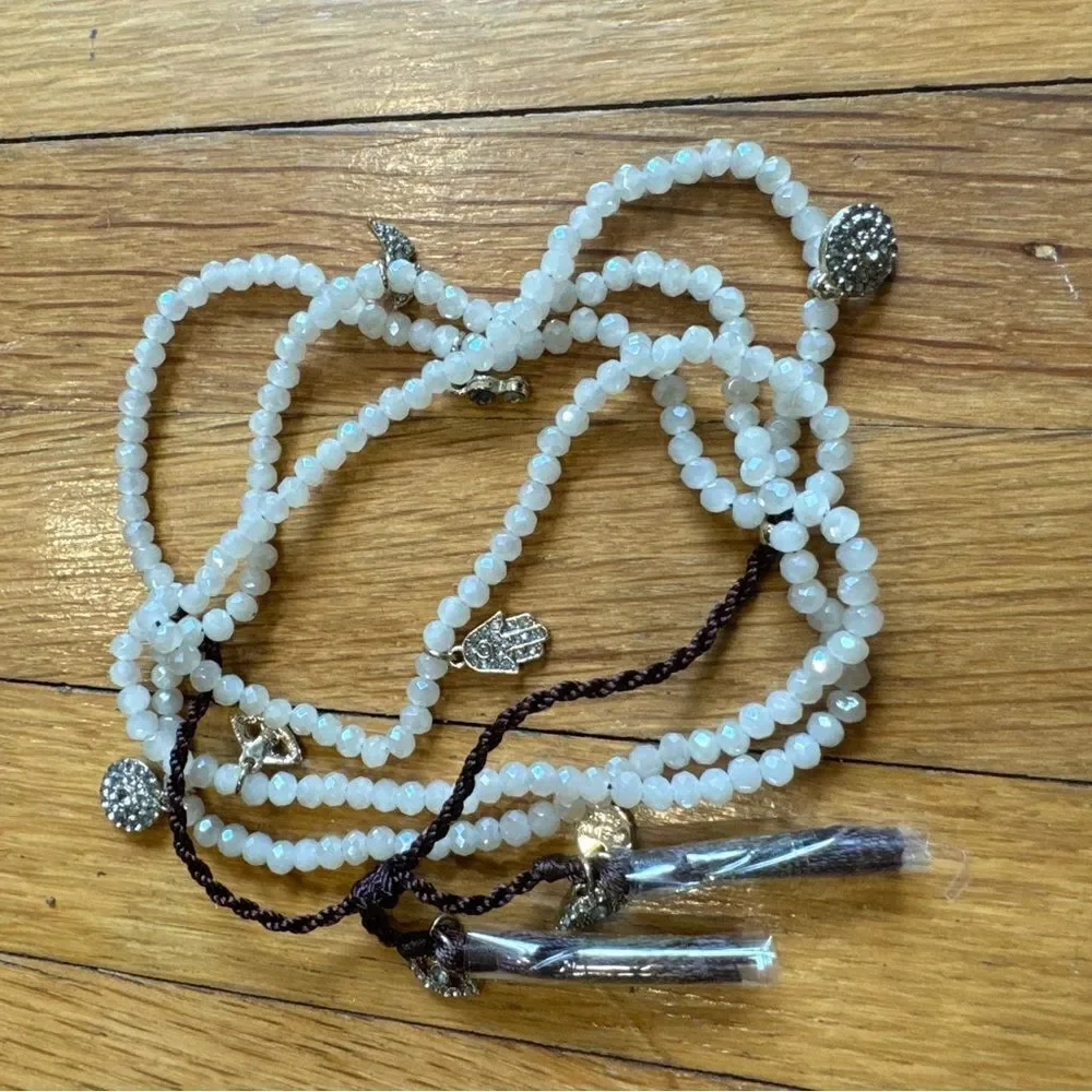 Revolve Marlyn Schiff White Beaded Tassel Trinket Pendant Bracelet